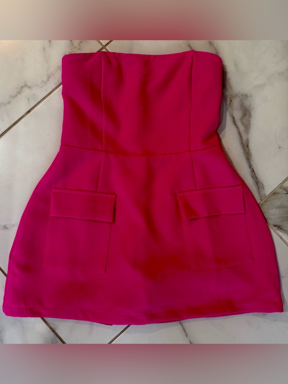 Strapless Fuchsia Mini Dress with Front Pockets and built in shorts